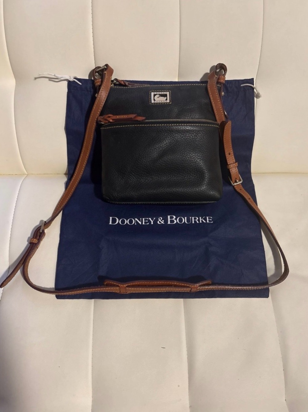 Dooney & Bourke Black Leather “Letter Carrier” Crossbody w/Metal Duck Emblem